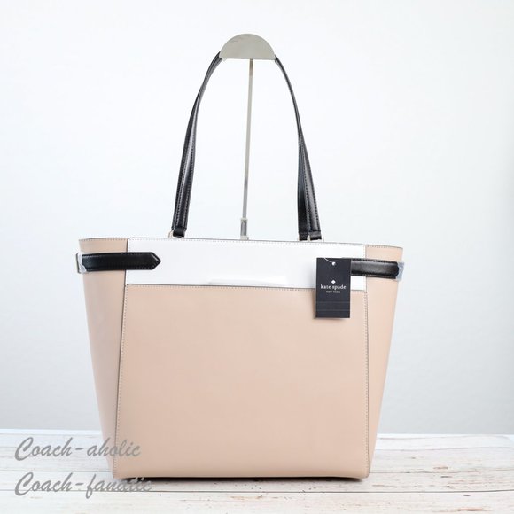 NWT Kate Spade Staci Laptop Tote Triple compartment Leather in Warm Beige - Picture 7 of 13